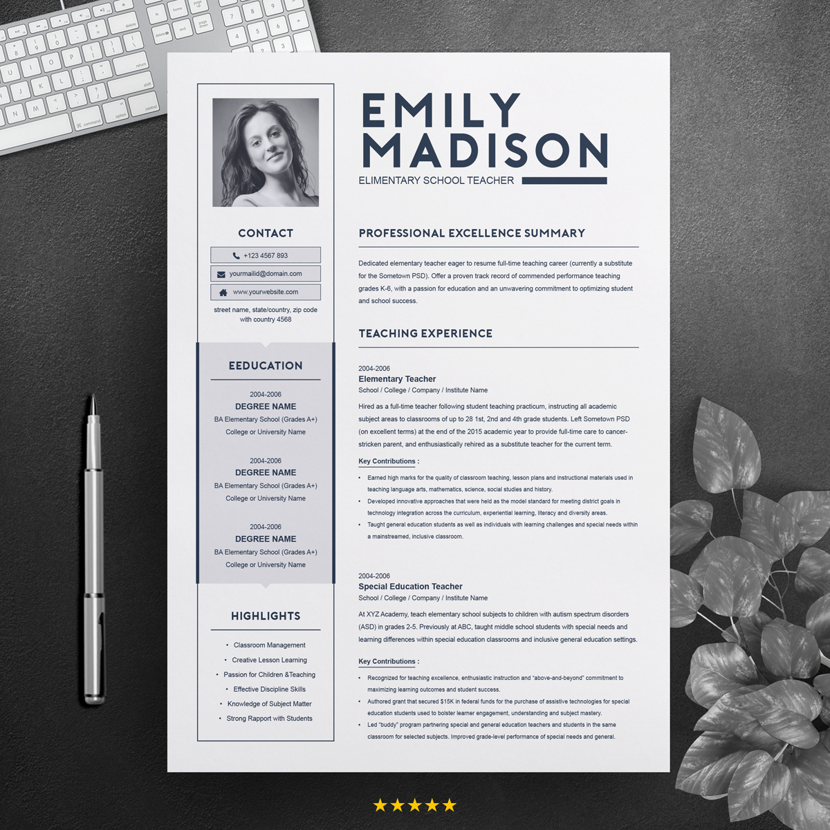 Download Резюме "Emily Madison Resume Template" / Emily Madison Resume Template - Резюме на тему графика resume template cv professional free apple page clean curriculum vitae with photo psd word microsoft mac pages photoshop illustrator eps