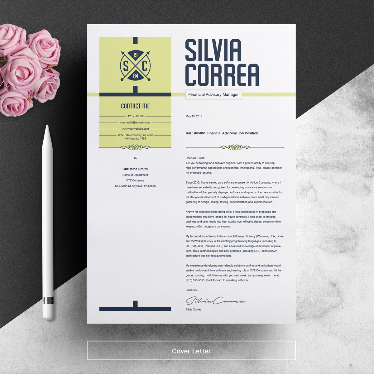 Download Резюме "Silvia Correa Resume Template" / Silvia Correa Resume Template - Резюме на тему графика resume template cv curriculum vitae modern clean word microsoft a4 us letter monochrome minimal diy teacher creative professional feminine
