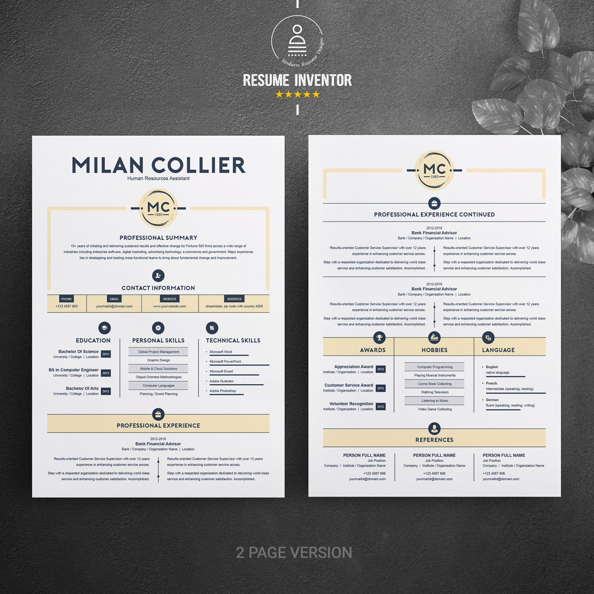 Download Резюме "Milan Collier Resume Template" / Milan Collier Resume Template - Резюме на тему графика resume template cv curriculum vitae modern clean word microsoft a4 us letter monochrome minimal diy teacher creative professional feminine