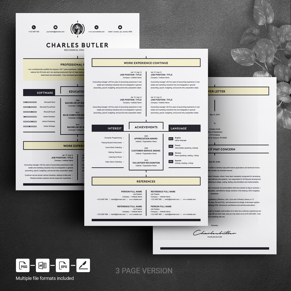 Download Резюме "Charles Butler Resume Template" / Charles Butler Resume Template - Резюме на тему графика resume template cv design psd photoshop word vintage docx templates indesign ms clean professional hipster elegant curriculum vitae cover letter