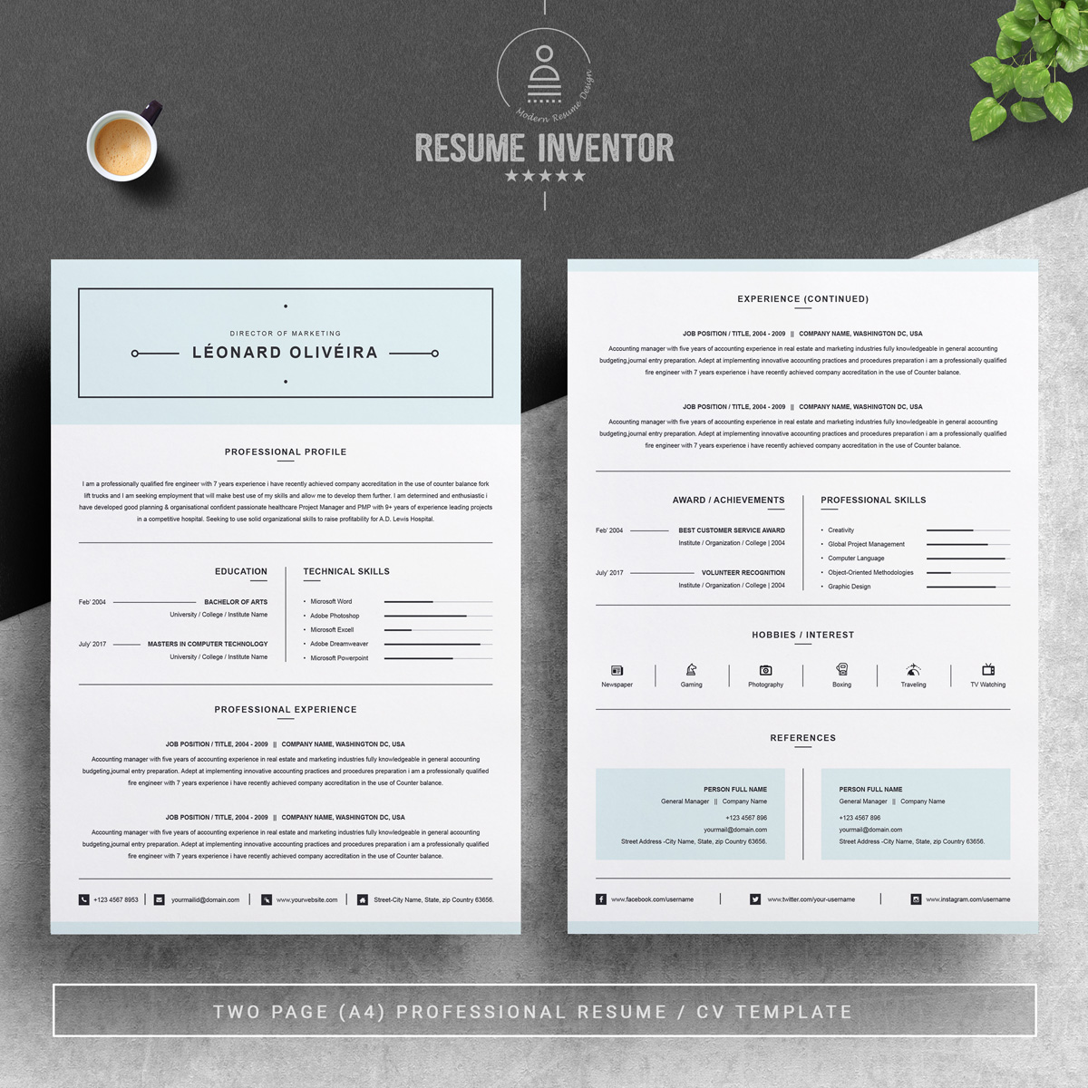 Download Резюме "Leonard Resume Template" / Leonard Resume Template - Резюме на тему графика resume template creative cv professional modern free curriculum vitae design with photo word microsoft mac pages photoshop psd illustrator eps