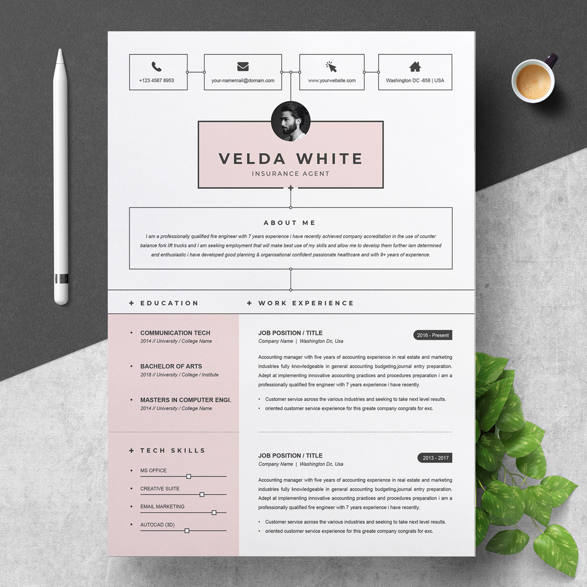 Download Резюме "Velda White Resume Template" / Velda White Resume Template - Резюме на тему графика resume cv clean template simple word ms photoshop shop job indesign creative a4 us letter diy professional 3 page cover