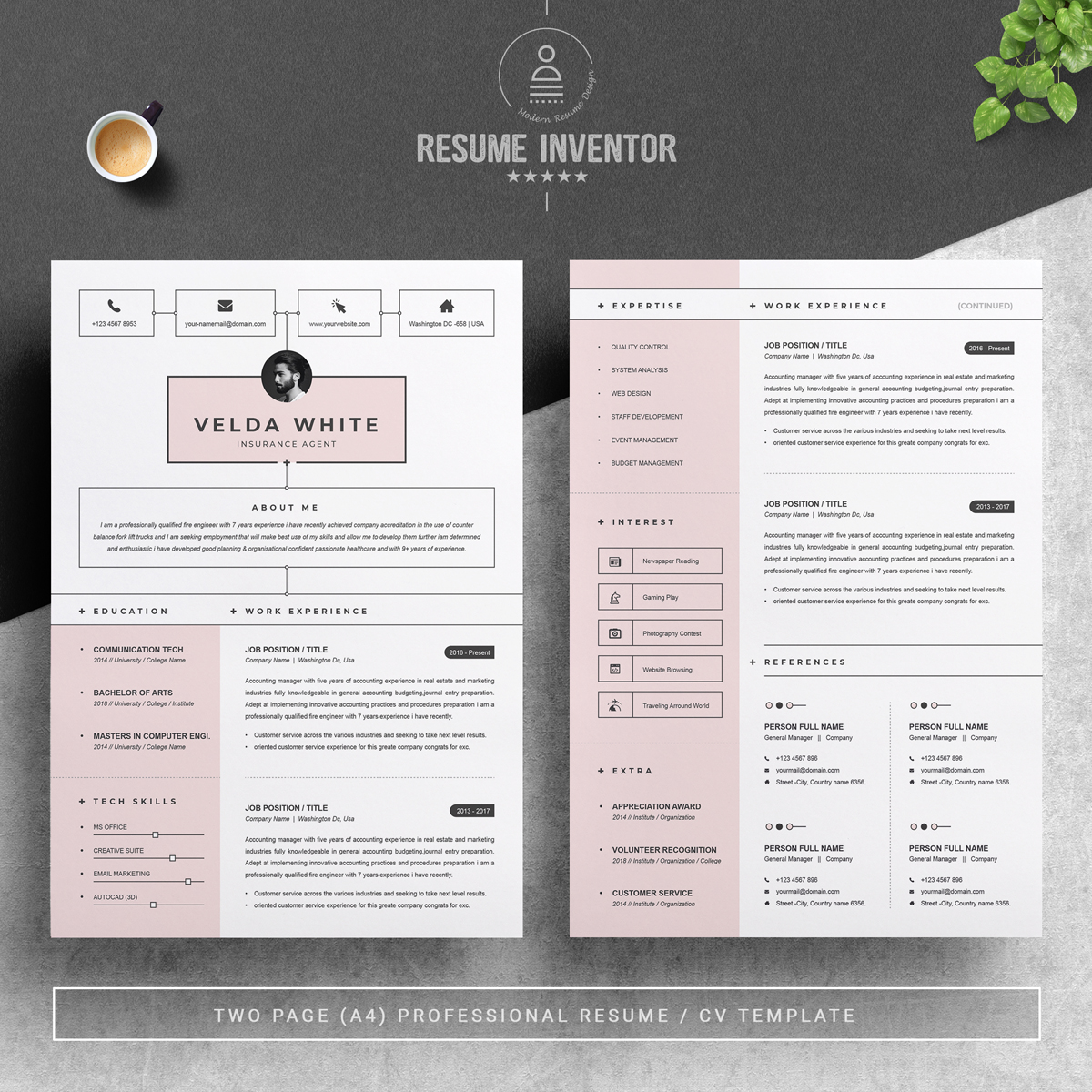 Download Резюме "Velda White Resume Template" / Velda White Resume Template - Резюме на тему графика resume cv clean template simple word ms photoshop shop job indesign creative a4 us letter diy professional 3 page cover