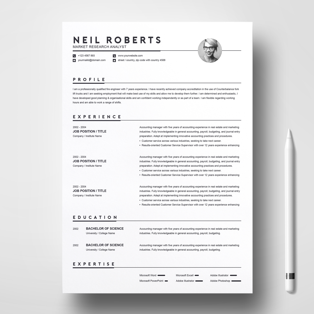 Download Резюме "Neil Roberts Resume Template" / Neil Roberts Resume Template - Резюме на тему графика resume template cv curriculum vitae modern clean word microsoft a4 us letter monochrome minimal diy teacher creative professional feminine