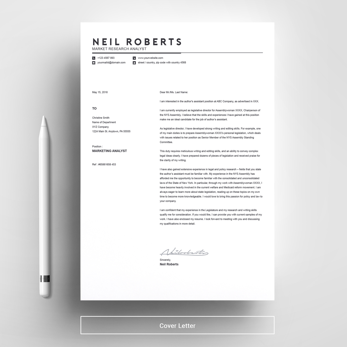 Download Резюме "Neil Roberts Resume Template" / Neil Roberts Resume Template - Резюме на тему графика resume template cv curriculum vitae modern clean word microsoft a4 us letter monochrome minimal diy teacher creative professional feminine