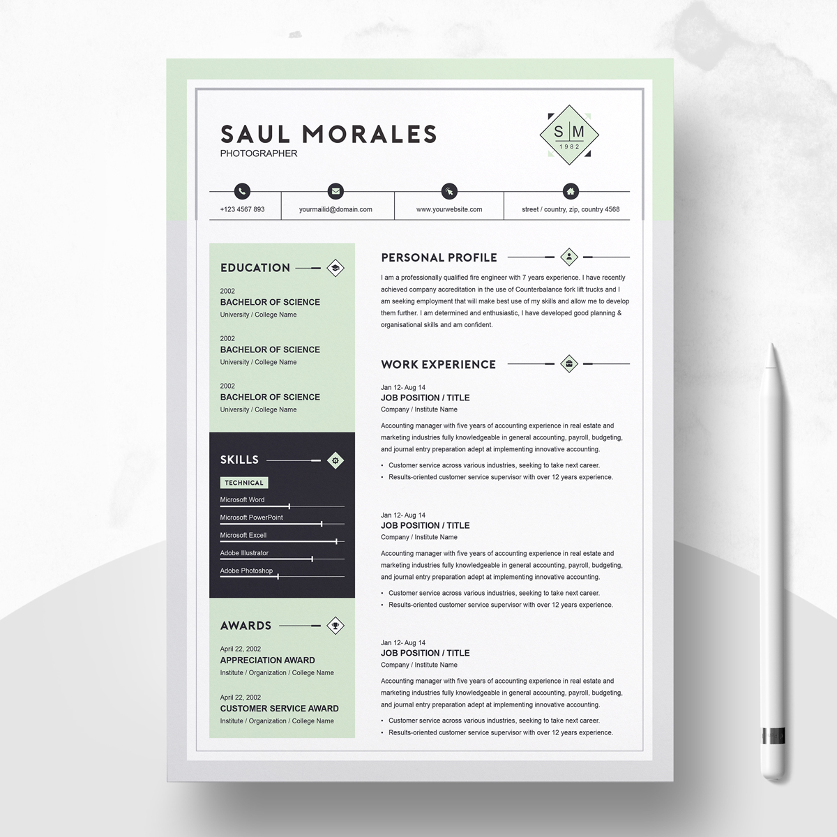 Download Резюме "Saul Morales Resume Template" / Saul Morales Resume Template - Резюме на тему графика resume template cv curriculum vitae modern clean word microsoft a4 us letter monochrome minimal diy teacher creative professional feminine