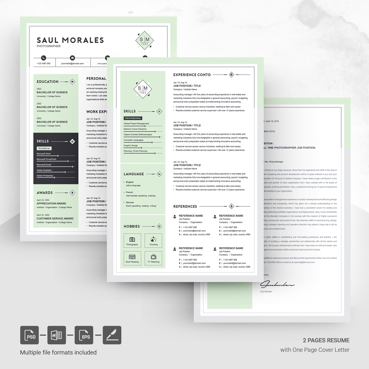 Download Резюме "Saul Morales Resume Template" / Saul Morales Resume Template - Резюме на тему графика resume template cv curriculum vitae modern clean word microsoft a4 us letter monochrome minimal diy teacher creative professional feminine