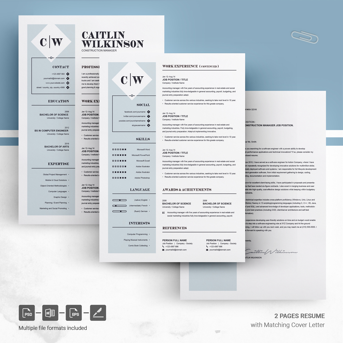 Download Резюме "Wilkinson Resume Template" / Wilkinson Resume Template - Резюме на тему графика 1 page resume 2 3 clean cover letter creative illustrator eps mac pages microsoft word modern photoshop psd professional design