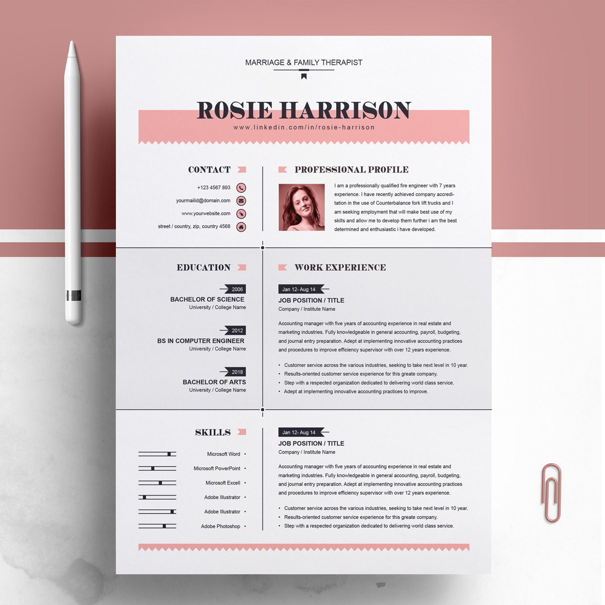 Download Резюме "Rose Resume Template" / Rose Resume Template - Резюме на тему графика resume template black cv and white professional curriculum vitae with photo word free microsoft mac pages photoshop psd illustrator eps