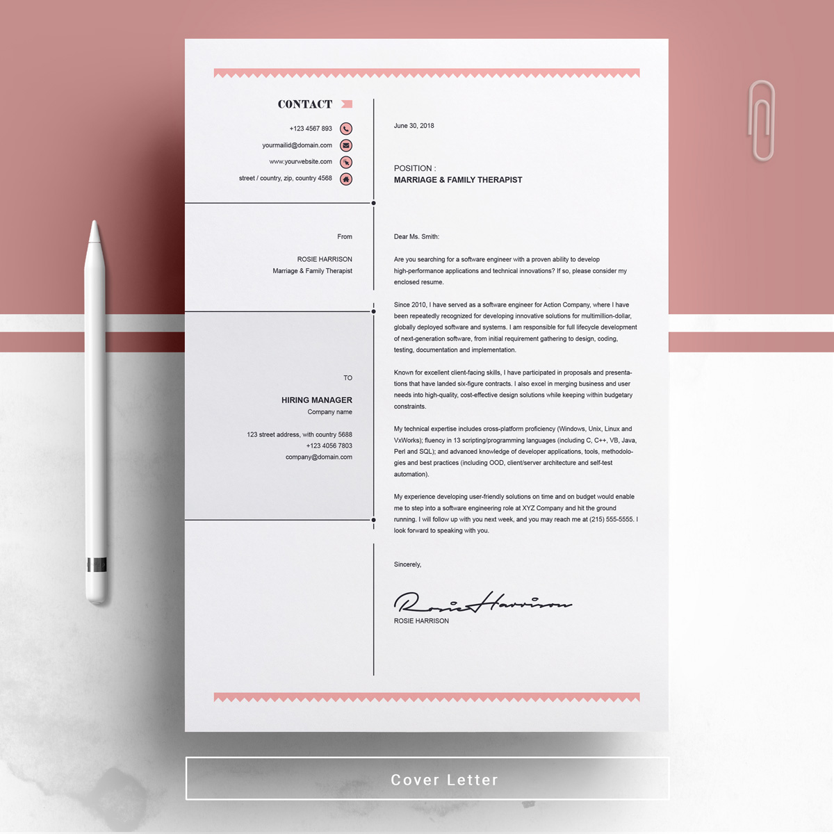 Download Резюме "Rose Resume Template" / Rose Resume Template - Резюме на тему графика resume template black cv and white professional curriculum vitae with photo word free microsoft mac pages photoshop psd illustrator eps