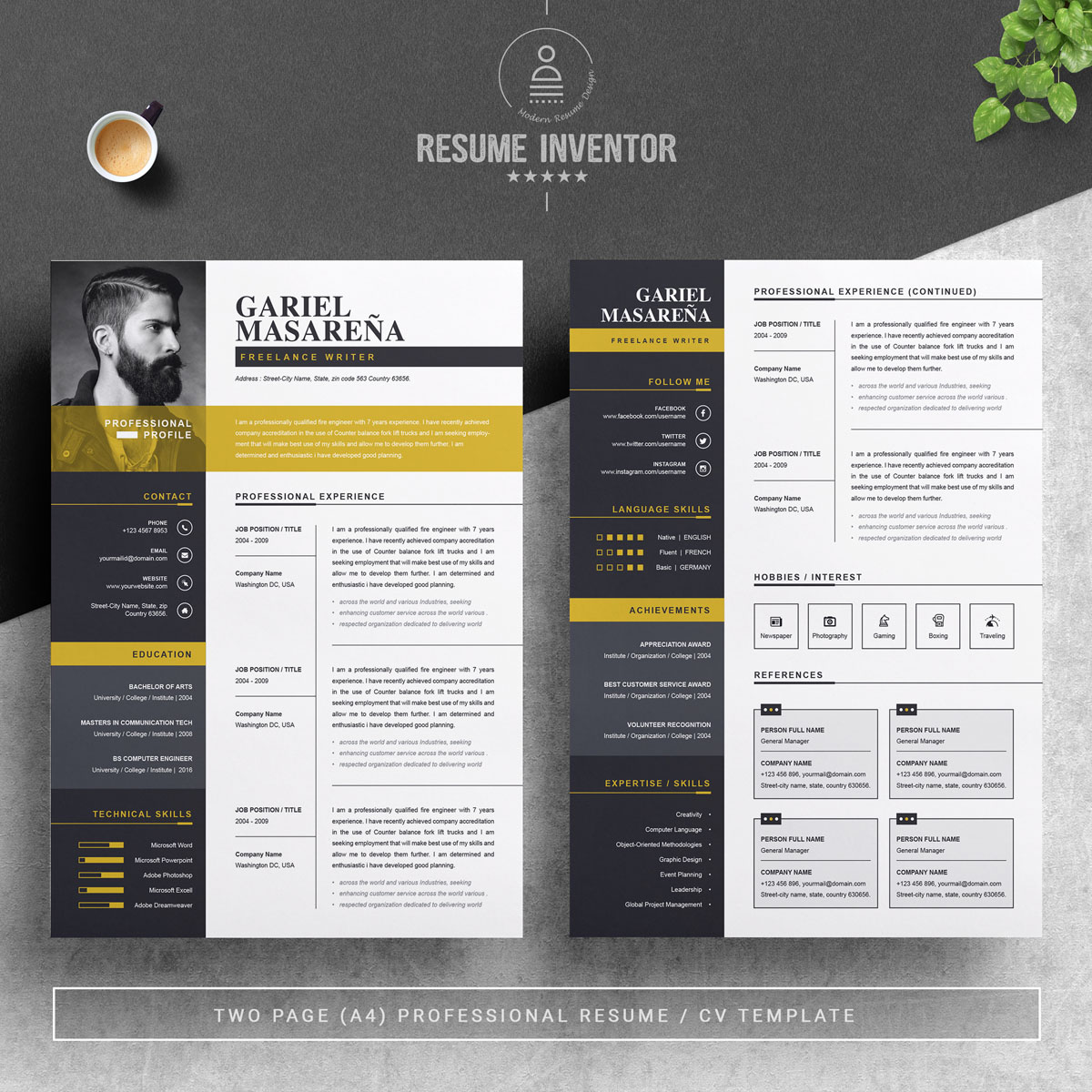 Download Резюме "Gariel Masarena Resume Template" / Gariel Masarena Resume Template - Резюме на тему графика 2 page resume 3 apple pages clean cover letter cv template cv word illustrator eps mac pages microsoft word photoshop