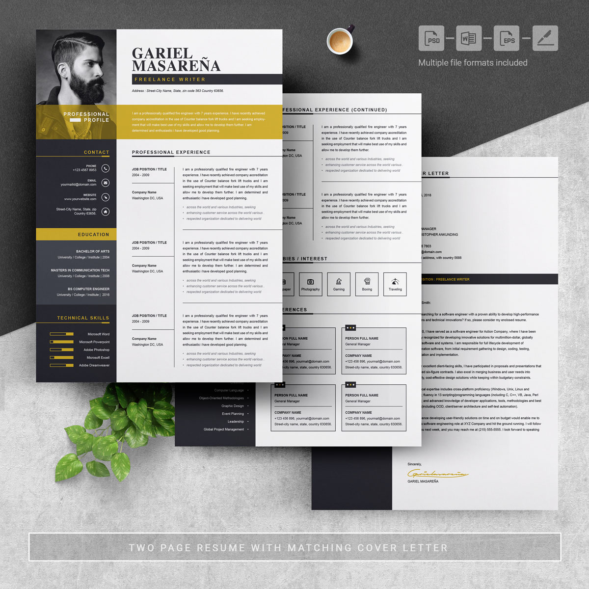 Download Резюме "Gariel Masarena Resume Template" / Gariel Masarena Resume Template - Резюме на тему графика 2 page resume 3 apple pages clean cover letter cv template cv word illustrator eps mac pages microsoft word photoshop