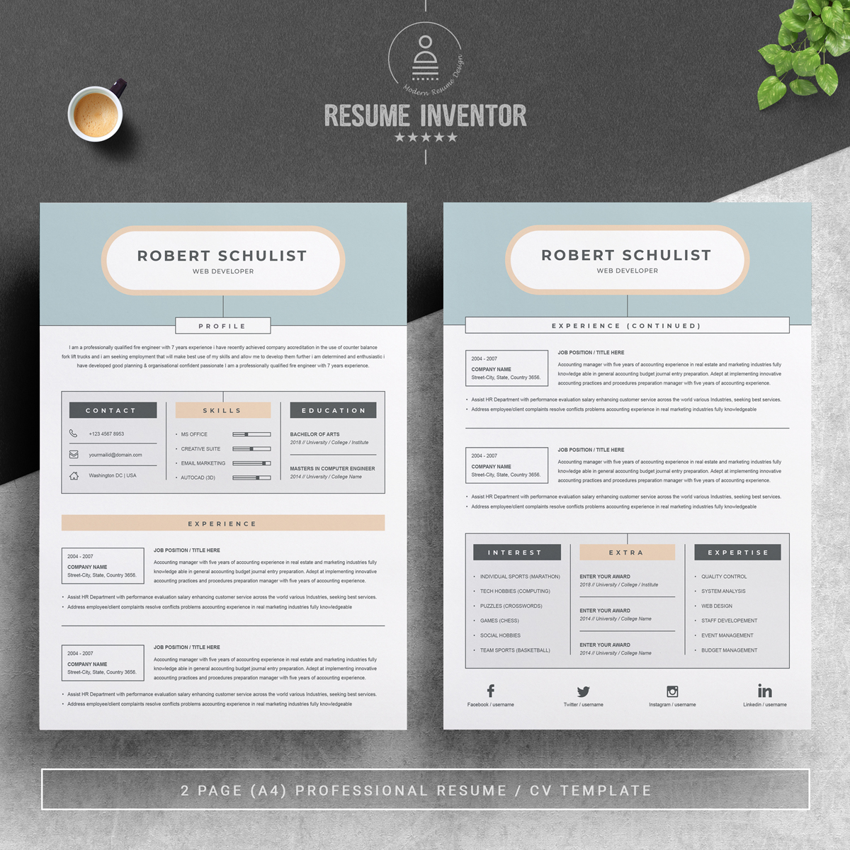 Download Резюме "Robert Schulist Resume Template" / Robert Schulist Resume Template - Резюме на тему графика professional resume cv template design word clean modern 2 page cover letter apple pages psd minimal microsoft mac photoshop illustrator