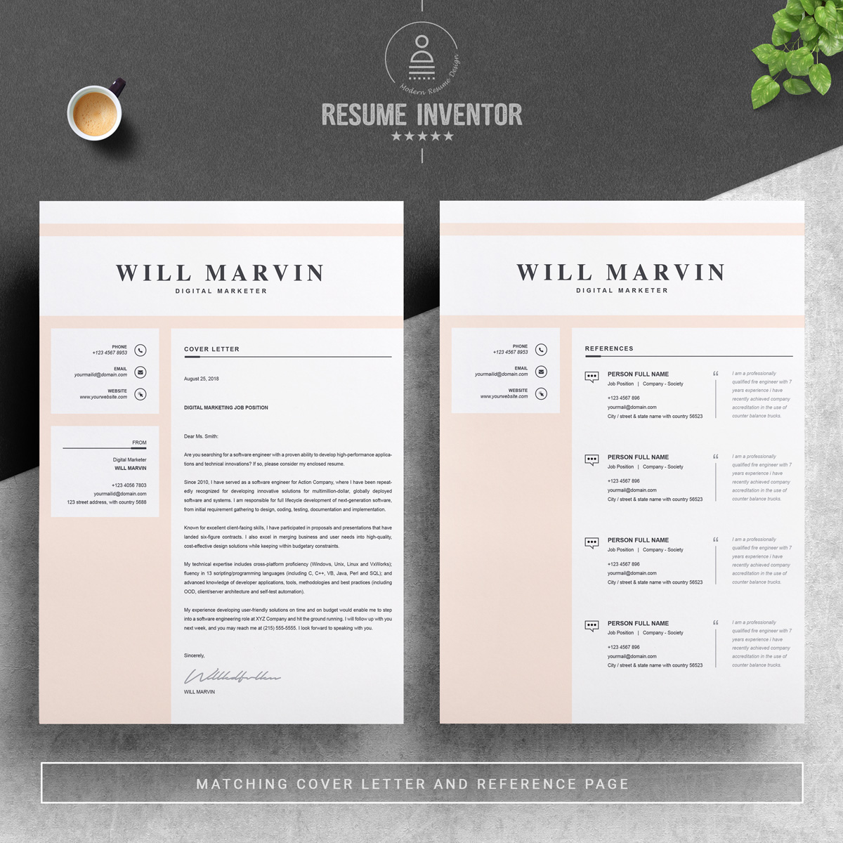Download Резюме "Will Marvin Resume Template" / Will Marvin Resume Template - Резюме на тему графика resume template professional cv design word clean modern 2 page microsoft mac pages photoshop psd illustrator eps 1 3 cover