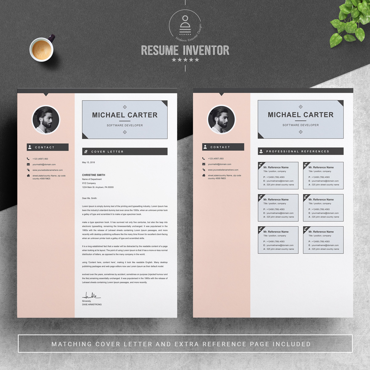 Download Резюме "Michael Carter - Resume Template" / Michael Carter - Resume Template - Резюме на тему графика professional resume cv template design word clean modern 2 page cover letter apple pages psd minimal microsoft mac photoshop illustrator