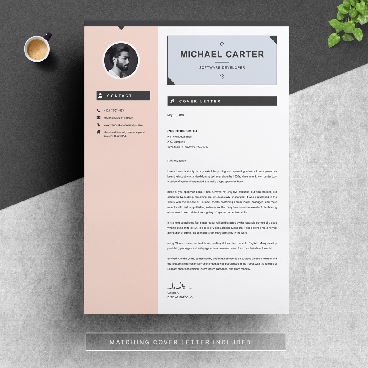 Download Резюме "Michael Carter - Resume Template" / Michael Carter - Resume Template - Резюме на тему графика professional resume cv template design word clean modern 2 page cover letter apple pages psd minimal microsoft mac photoshop illustrator