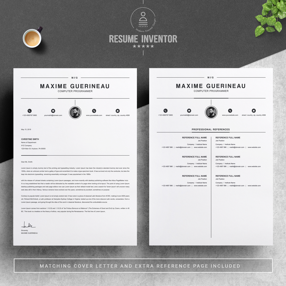 Download Резюме "Maxime Guerineau - Resume Template" / Maxime Guerineau - Resume Template - Резюме на тему графика professional resume cv template design word clean modern 2 page cover letter apple pages psd minimal microsoft mac photoshop illustrator