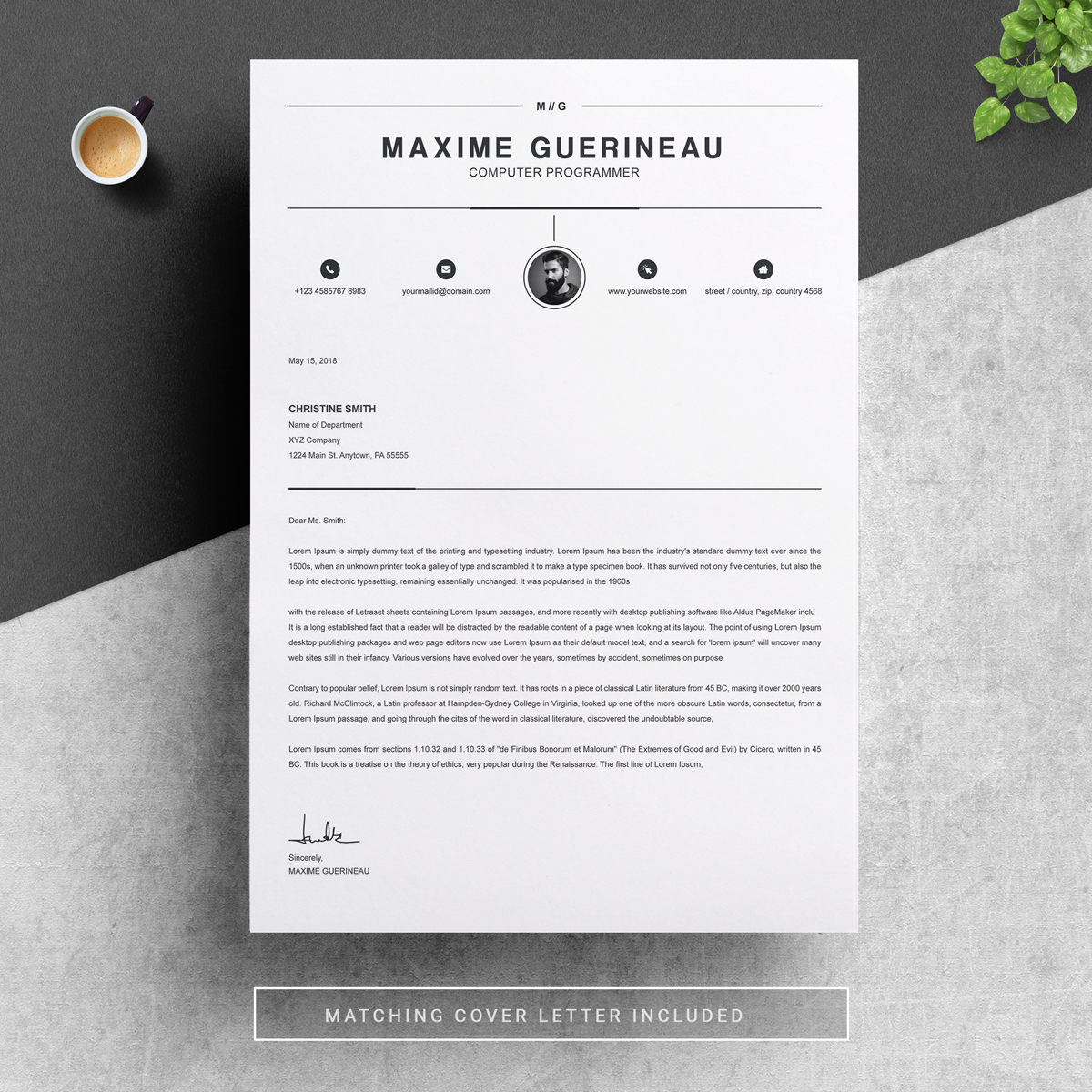 Download Резюме "Maxime Guerineau - Resume Template" / Maxime Guerineau - Resume Template - Резюме на тему графика professional resume cv template design word clean modern 2 page cover letter apple pages psd minimal microsoft mac photoshop illustrator
