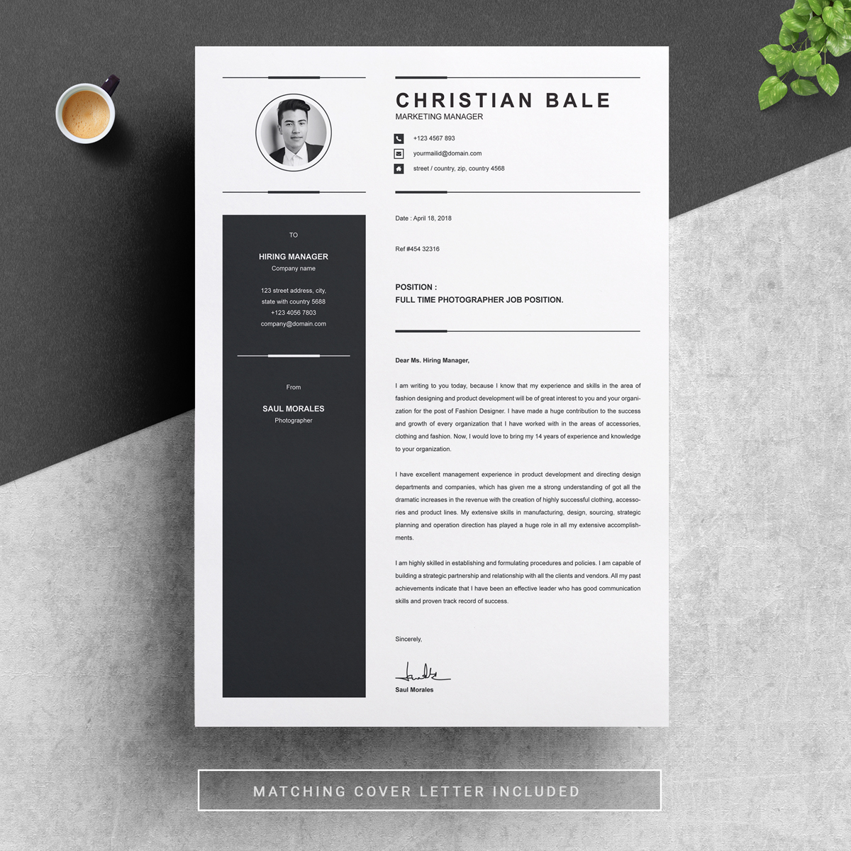 Download Резюме "Christian Bale - Resume Template" / Christian Bale - Resume Template - Резюме на тему графика professional resume cv template design word clean modern 2 page cover letter apple pages psd minimal microsoft mac photoshop illustrator