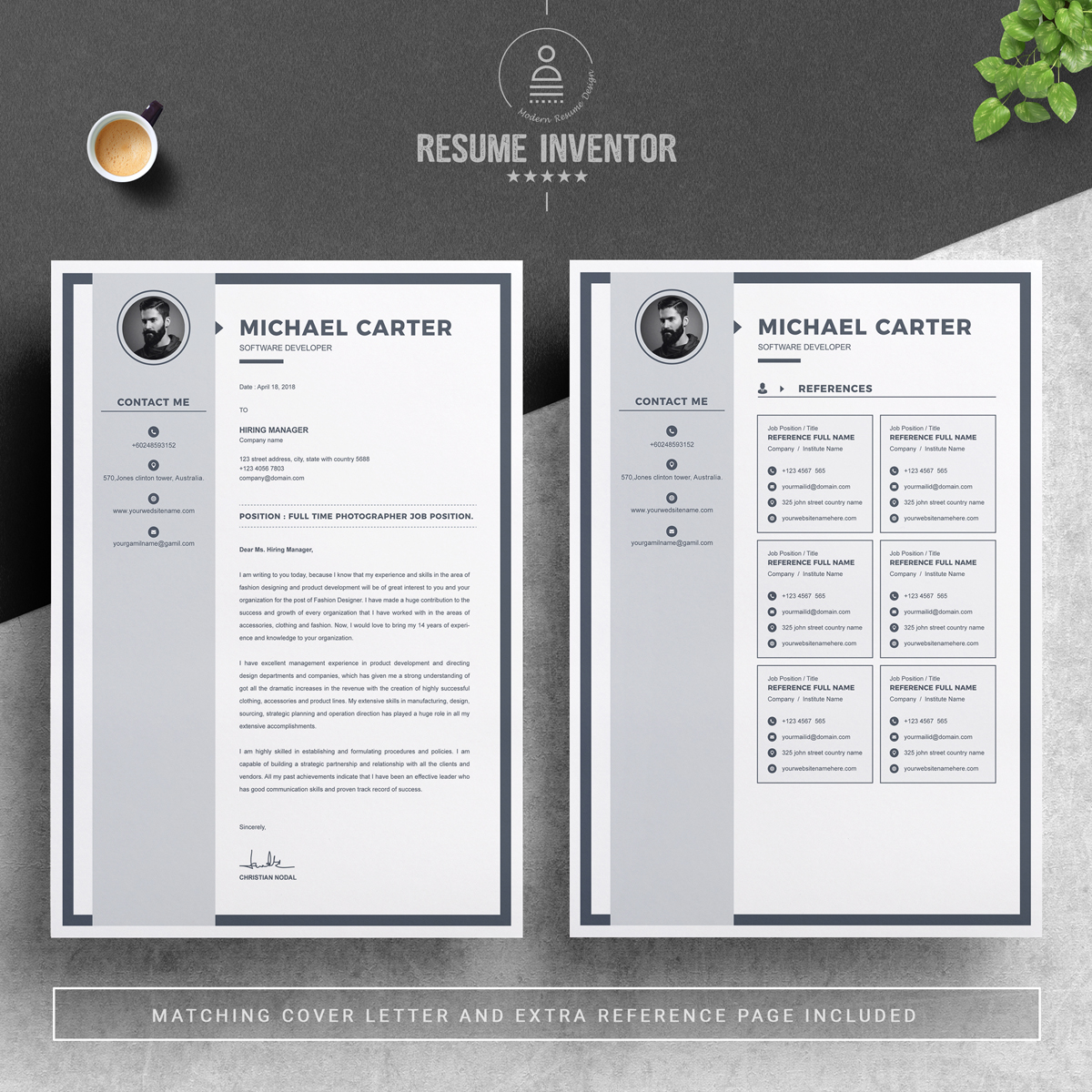Download Резюме "Michael Carter Resume Template" / Michael Carter Resume Template - Резюме на тему графика professional resume cv template design word clean modern 2 page cover letter apple pages psd minimal microsoft mac photoshop illustrator