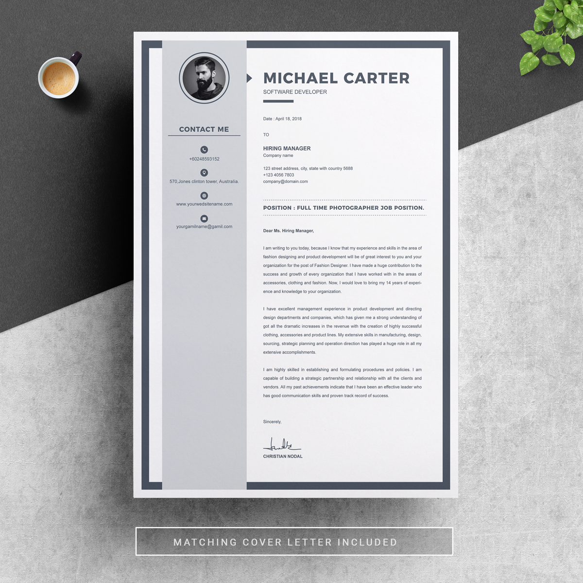 Download Резюме "Michael Carter Resume Template" / Michael Carter Resume Template - Резюме на тему графика professional resume cv template design word clean modern 2 page cover letter apple pages psd minimal microsoft mac photoshop illustrator