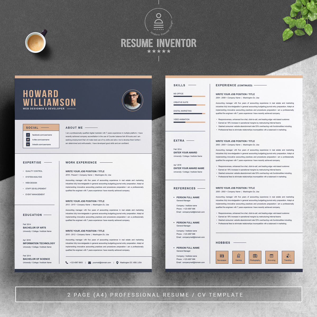 Download Резюме "Howard Williamson Resume Template" / Howard Williamson Resume Template - Резюме на тему графика professional resume cv template design word clean modern 2 page cover letter apple pages psd minimal microsoft mac photoshop illustrator