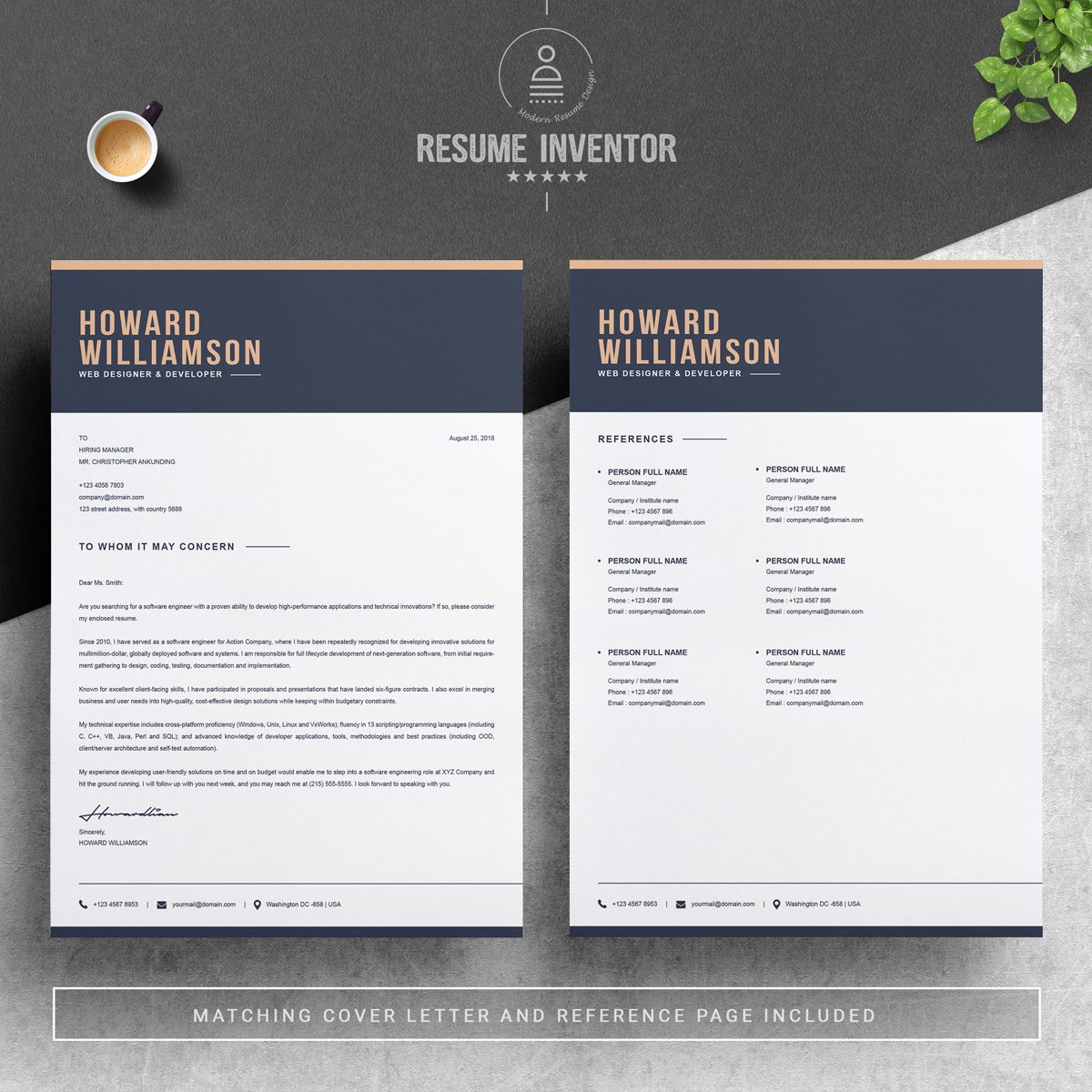 Download Резюме "Howard Williamson Resume Template" / Howard Williamson Resume Template - Резюме на тему графика professional resume cv template design word clean modern 2 page cover letter apple pages psd minimal microsoft mac photoshop illustrator