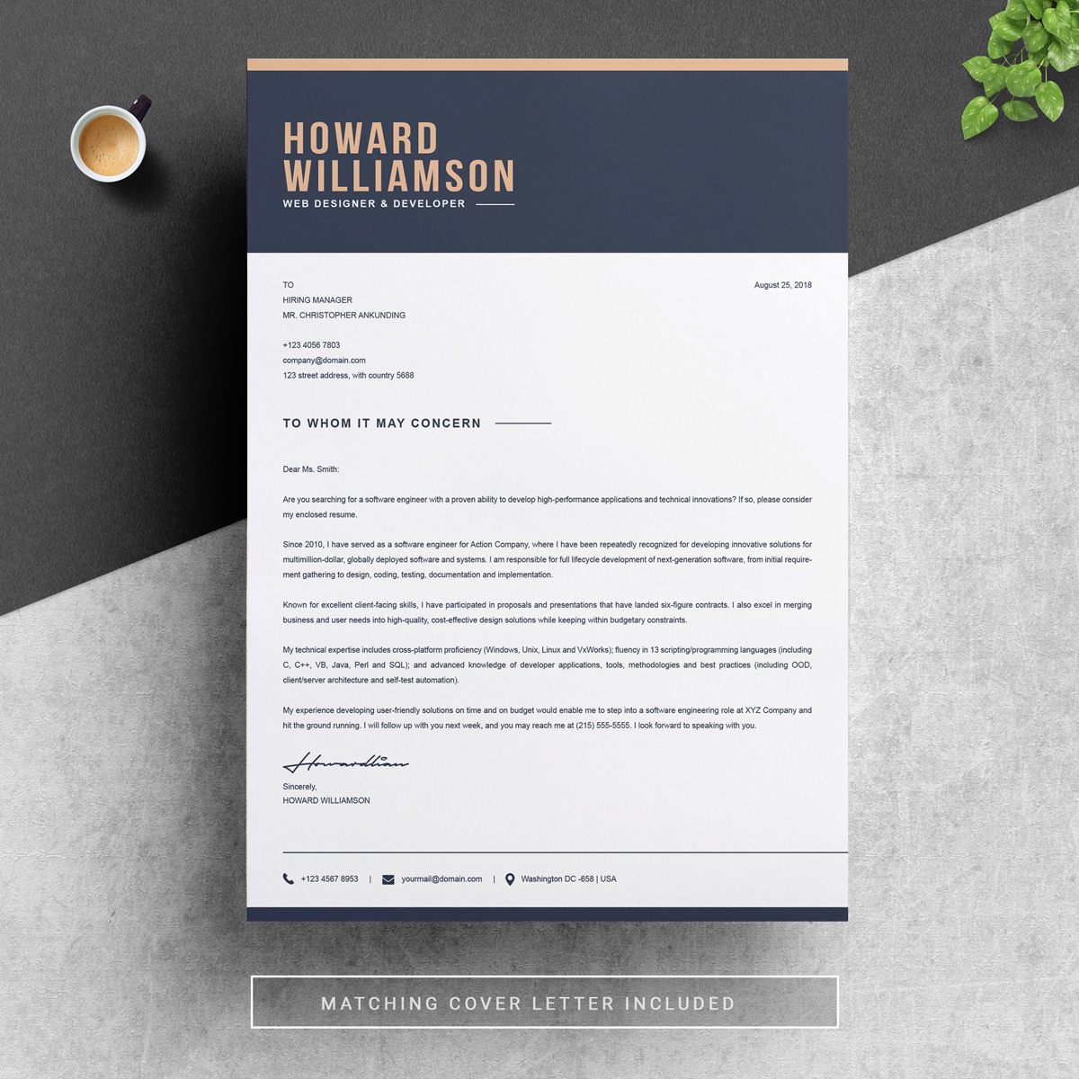 Download Резюме "Howard Williamson Resume Template" / Howard Williamson Resume Template - Резюме на тему графика professional resume cv template design word clean modern 2 page cover letter apple pages psd minimal microsoft mac photoshop illustrator