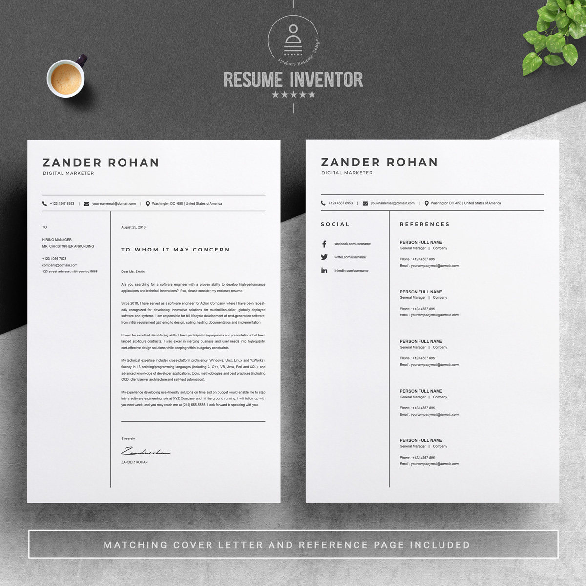 Download Резюме "Zander Rohan Resume Template" / Zander Rohan Resume Template - Резюме на тему графика professional resume cv template design word clean modern 2 page cover letter apple pages psd minimal microsoft mac photoshop illustrator