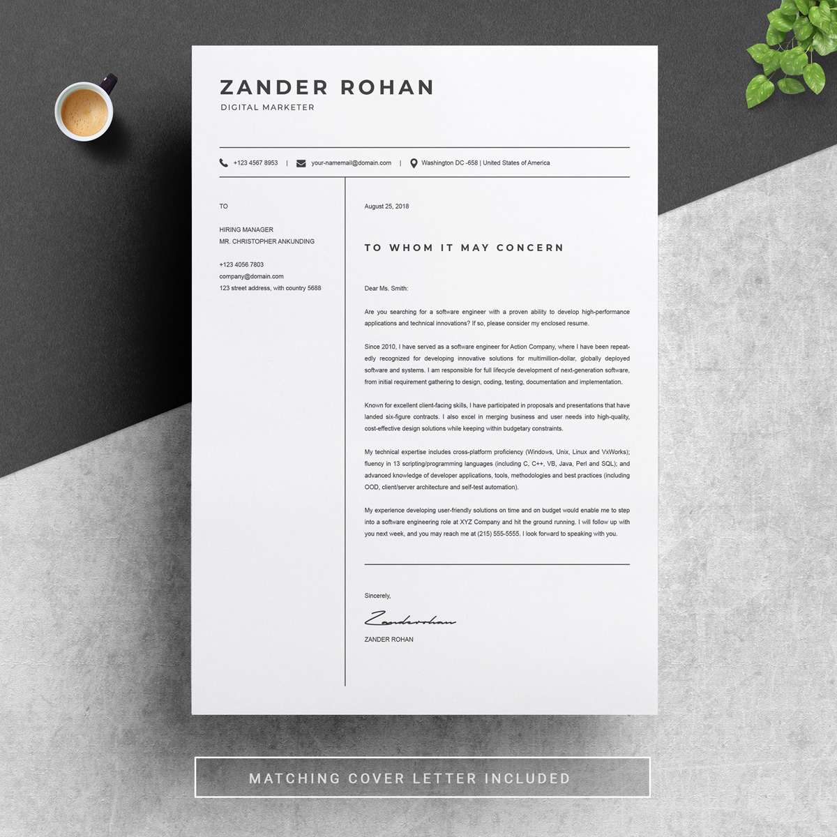 Download Резюме "Zander Rohan Resume Template" / Zander Rohan Resume Template - Резюме на тему графика professional resume cv template design word clean modern 2 page cover letter apple pages psd minimal microsoft mac photoshop illustrator