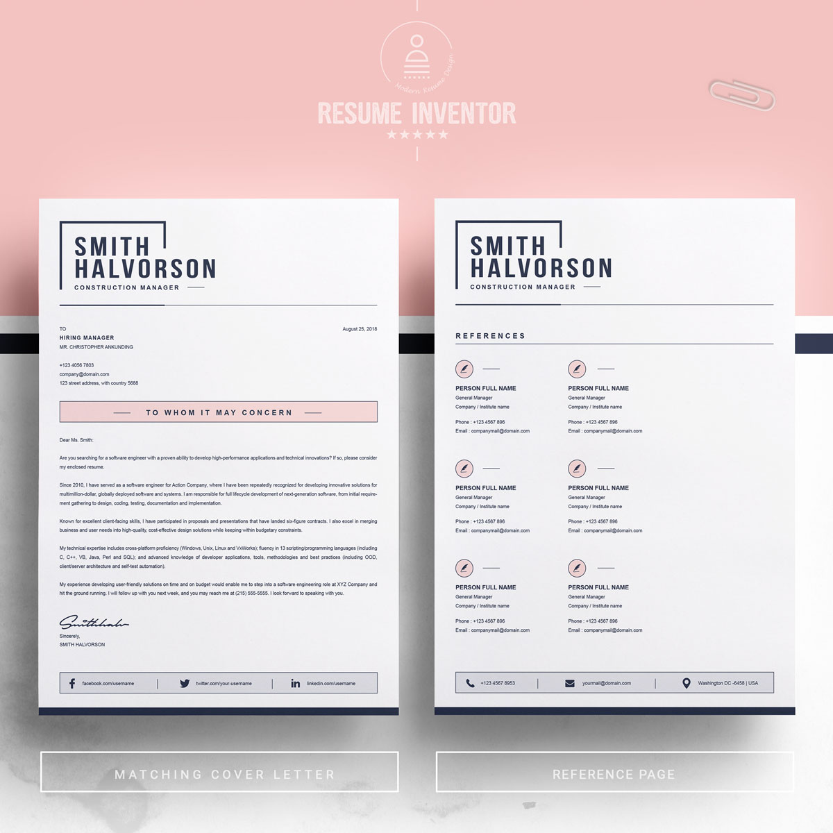 Download Резюме "Smith Halvorson Resume Template" / Smith Halvorson Resume Template - Резюме на тему графика cover letter resume instant download for mac cv design template infographic minimal swiss clean creative photo photoshop psd word job
