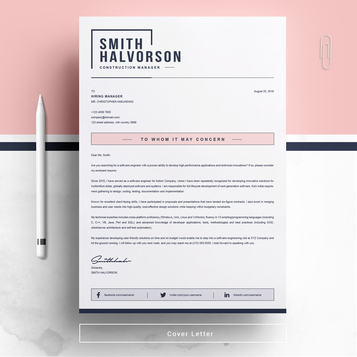 Download Резюме "Smith Halvorson Resume Template" / Smith Halvorson Resume Template - Резюме на тему графика cover letter resume instant download for mac cv design template infographic minimal swiss clean creative photo photoshop psd word job