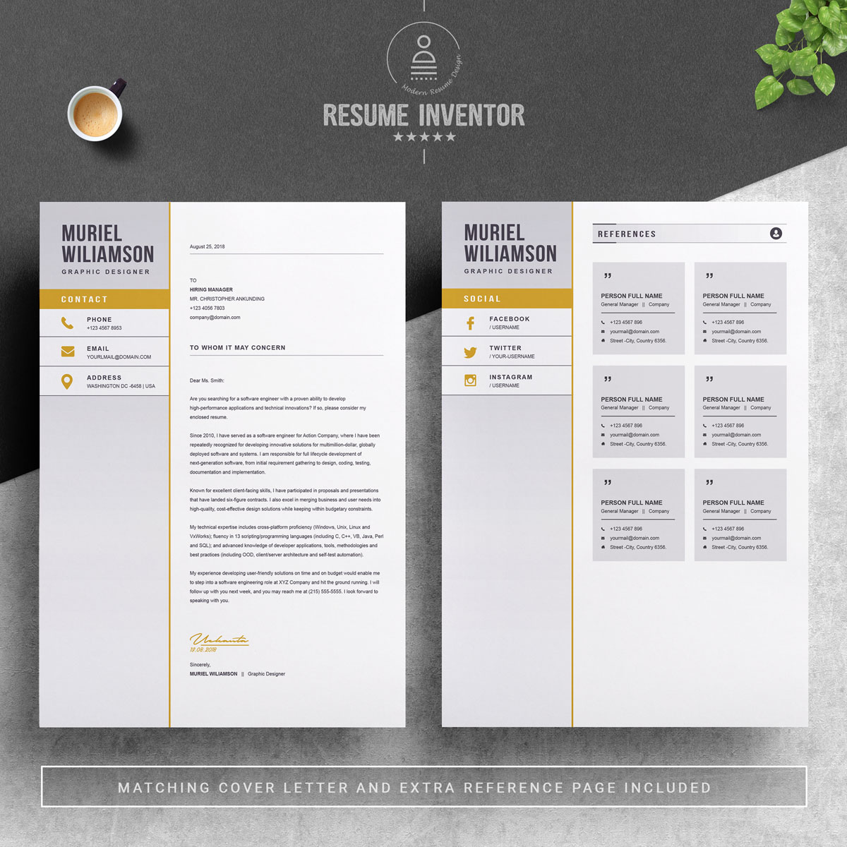 Download Резюме "Muriel Resume Template" / Muriel Resume Template - Резюме на тему графика professional resume cv template design word clean modern 2 page cover letter apple pages psd minimal microsoft mac photoshop illustrator