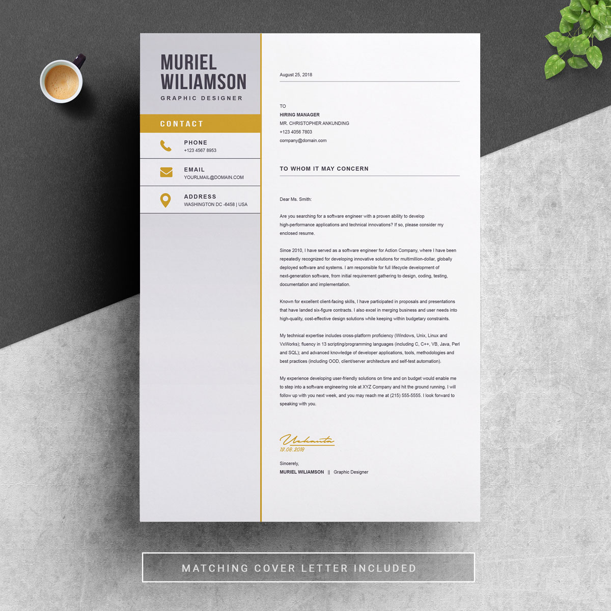 Download Резюме "Muriel Resume Template" / Muriel Resume Template - Резюме на тему графика professional resume cv template design word clean modern 2 page cover letter apple pages psd minimal microsoft mac photoshop illustrator