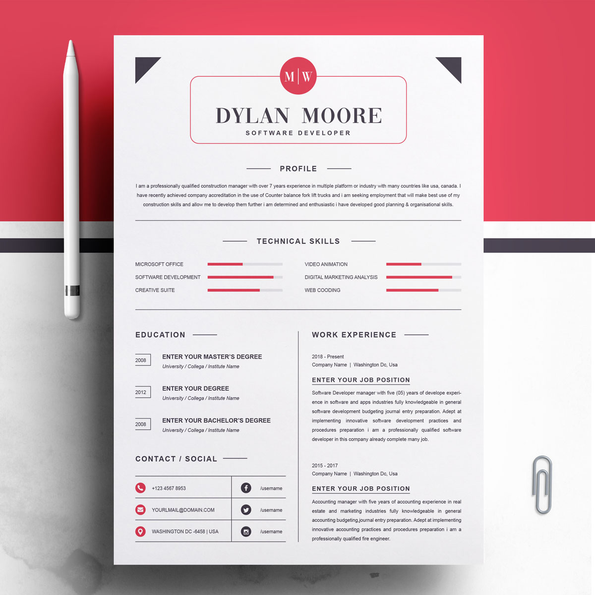 Download Резюме "Dylan Moore Resume Template" / Dylan Moore Resume Template - Резюме на тему графика professional resume cv template design word clean modern 2 page cover letter apple pages psd minimal microsoft mac photoshop illustrator