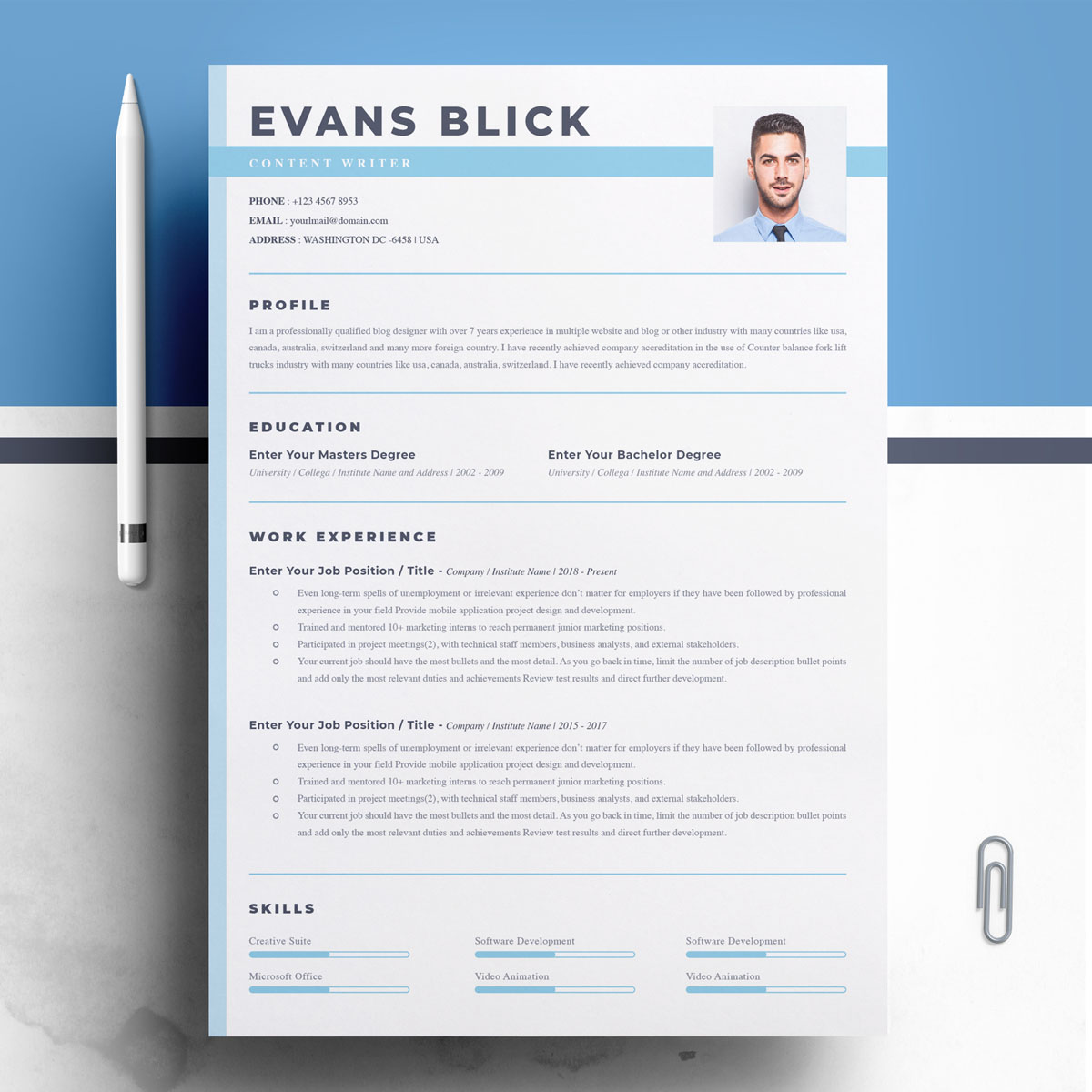 Download Резюме "Evans Blick Resume Template" / Evans Blick Resume Template - Резюме на тему графика professional resume cv template design word clean modern 2 page cover letter apple pages psd minimal microsoft mac photoshop illustrator