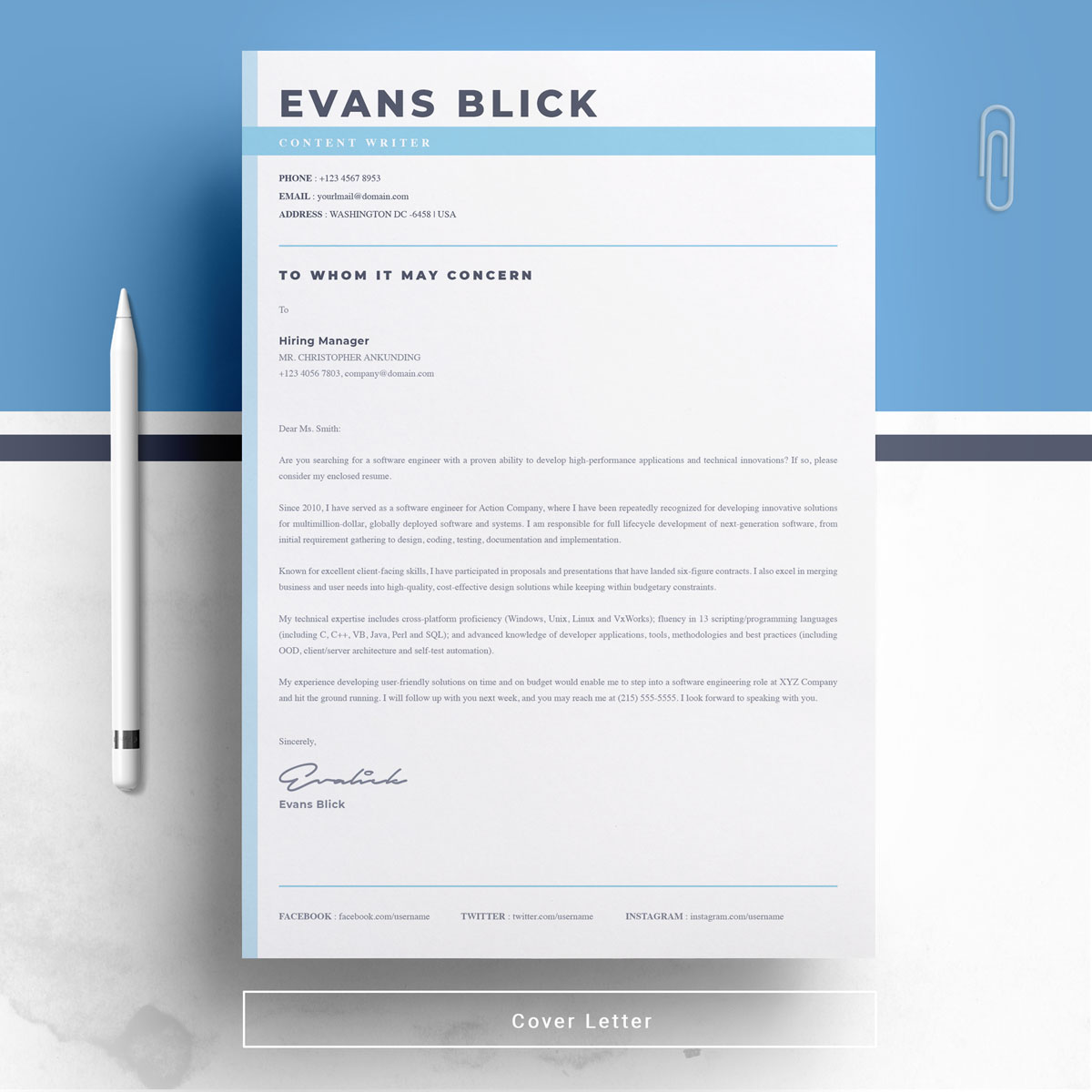 Download Резюме "Evans Blick Resume Template" / Evans Blick Resume Template - Резюме на тему графика professional resume cv template design word clean modern 2 page cover letter apple pages psd minimal microsoft mac photoshop illustrator