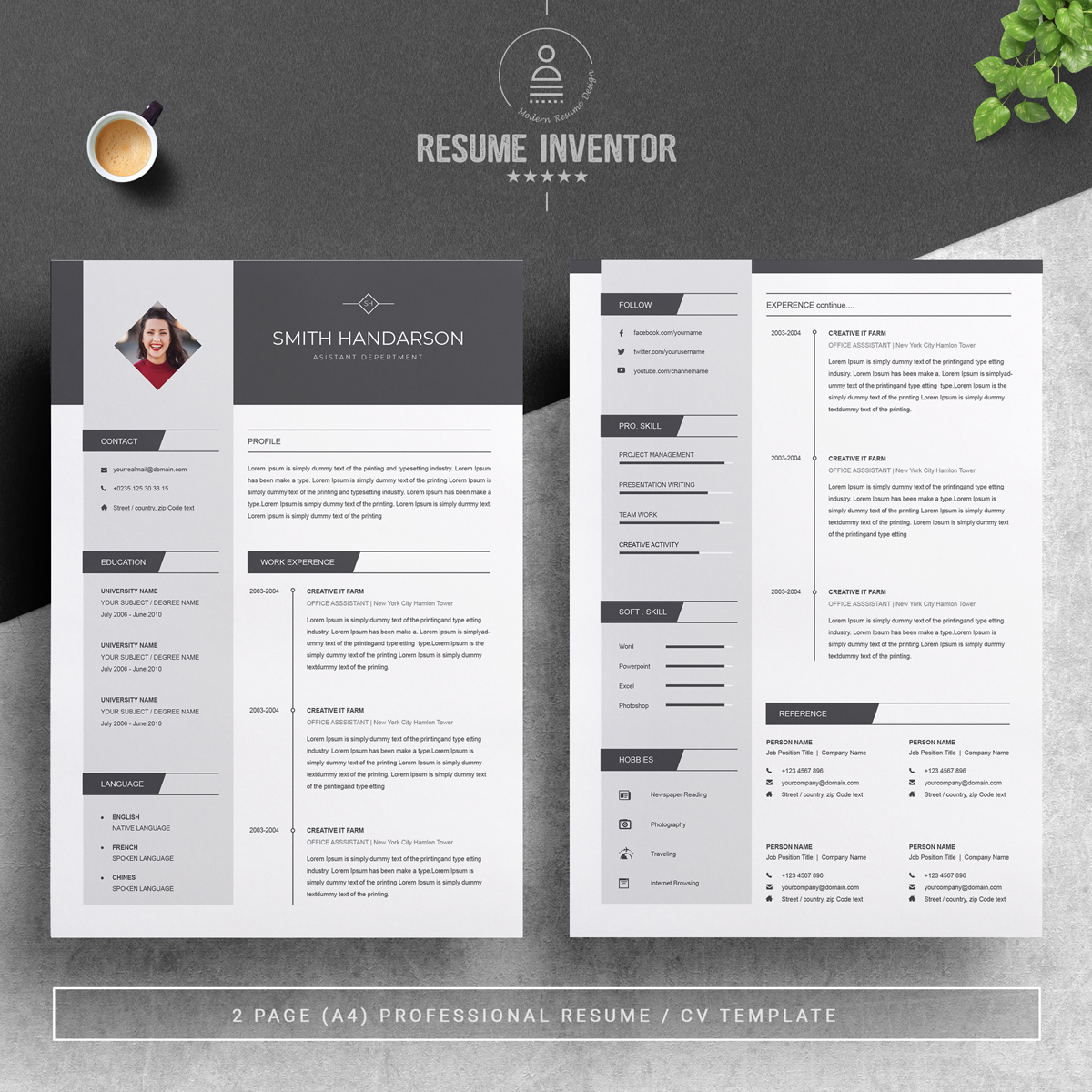 Download Резюме "Smith Handarson Resume Template" / Smith Handarson Resume Template - Резюме на тему графика professional resume cv template design word clean modern 2 page cover letter apple pages psd minimal microsoft mac photoshop illustrator