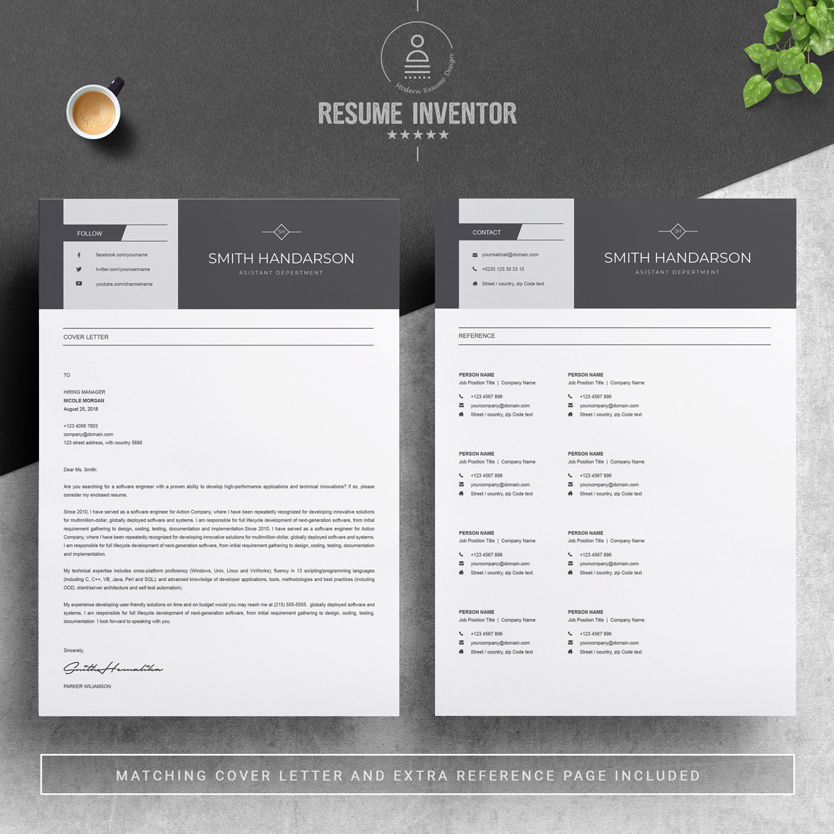 Download Резюме "Smith Handarson Resume Template" / Smith Handarson Resume Template - Резюме на тему графика professional resume cv template design word clean modern 2 page cover letter apple pages psd minimal microsoft mac photoshop illustrator