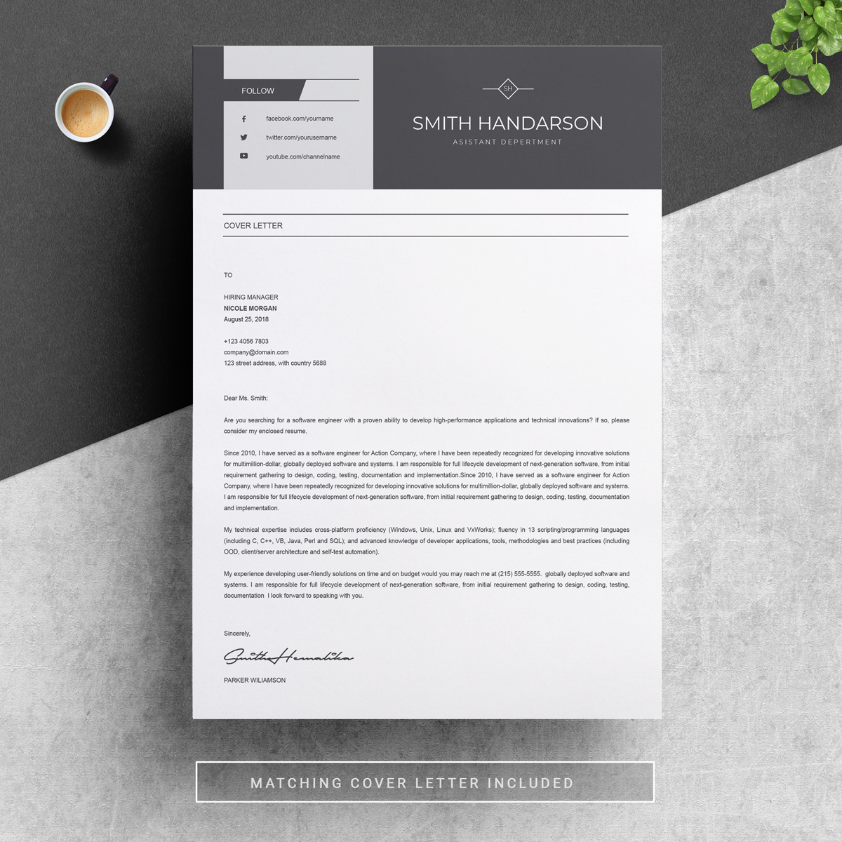 Download Резюме "Smith Handarson Resume Template" / Smith Handarson Resume Template - Резюме на тему графика professional resume cv template design word clean modern 2 page cover letter apple pages psd minimal microsoft mac photoshop illustrator