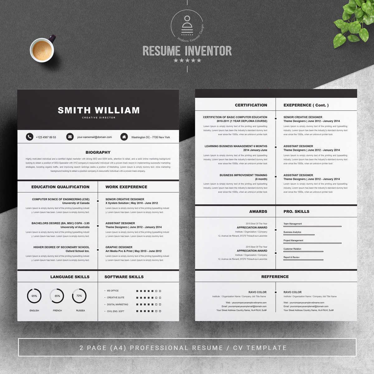 Download Резюме "Smith Williams Resume Template" / Smith Williams Resume Template - Резюме на тему графика professional resume cv template design word clean modern 2 page cover letter apple pages psd minimal microsoft mac photoshop illustrator