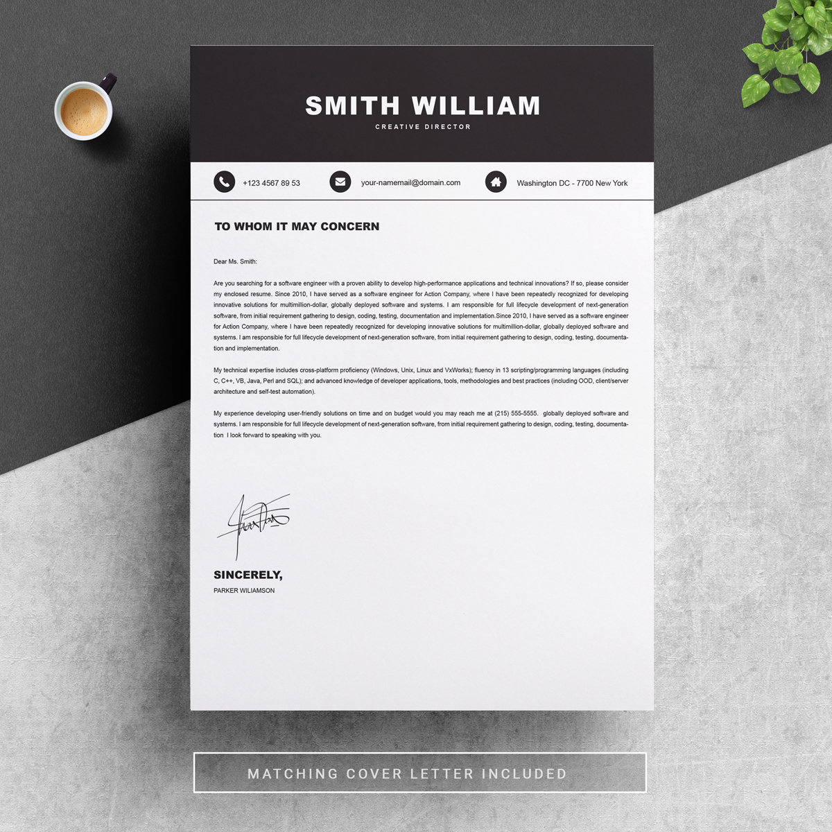 Download Резюме "Smith Williams Resume Template" / Smith Williams Resume Template - Резюме на тему графика professional resume cv template design word clean modern 2 page cover letter apple pages psd minimal microsoft mac photoshop illustrator
