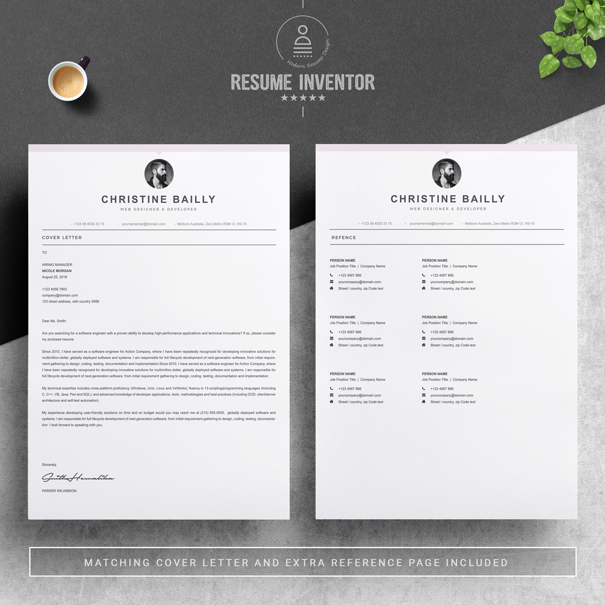 Download Резюме "Christine Bailly Resume Template" / Christine Bailly Resume Template - Резюме на тему графика professional resume cv template design word clean modern 2 page cover letter apple pages psd minimal microsoft mac photoshop illustrator