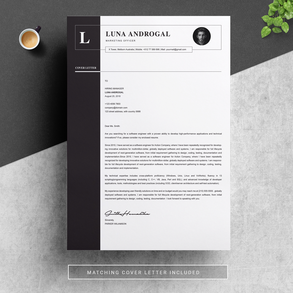 Download Резюме "Luna Androgal Resume Template" / Luna Androgal Resume Template - Резюме на тему графика 1 page resume 2 clean cv cover letter design template illustrator eps mac pages microsoft word modern photoshop psd professional