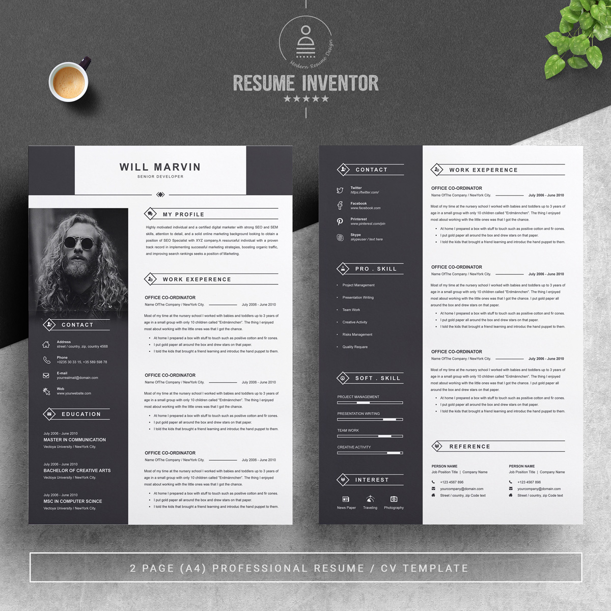 Download Резюме "Will Resume Template" / Will Resume Template - Резюме на тему графика resume 2 page clean cv cover letter design template illustrator eps mac pages microsoft word modern photoshop psd professional