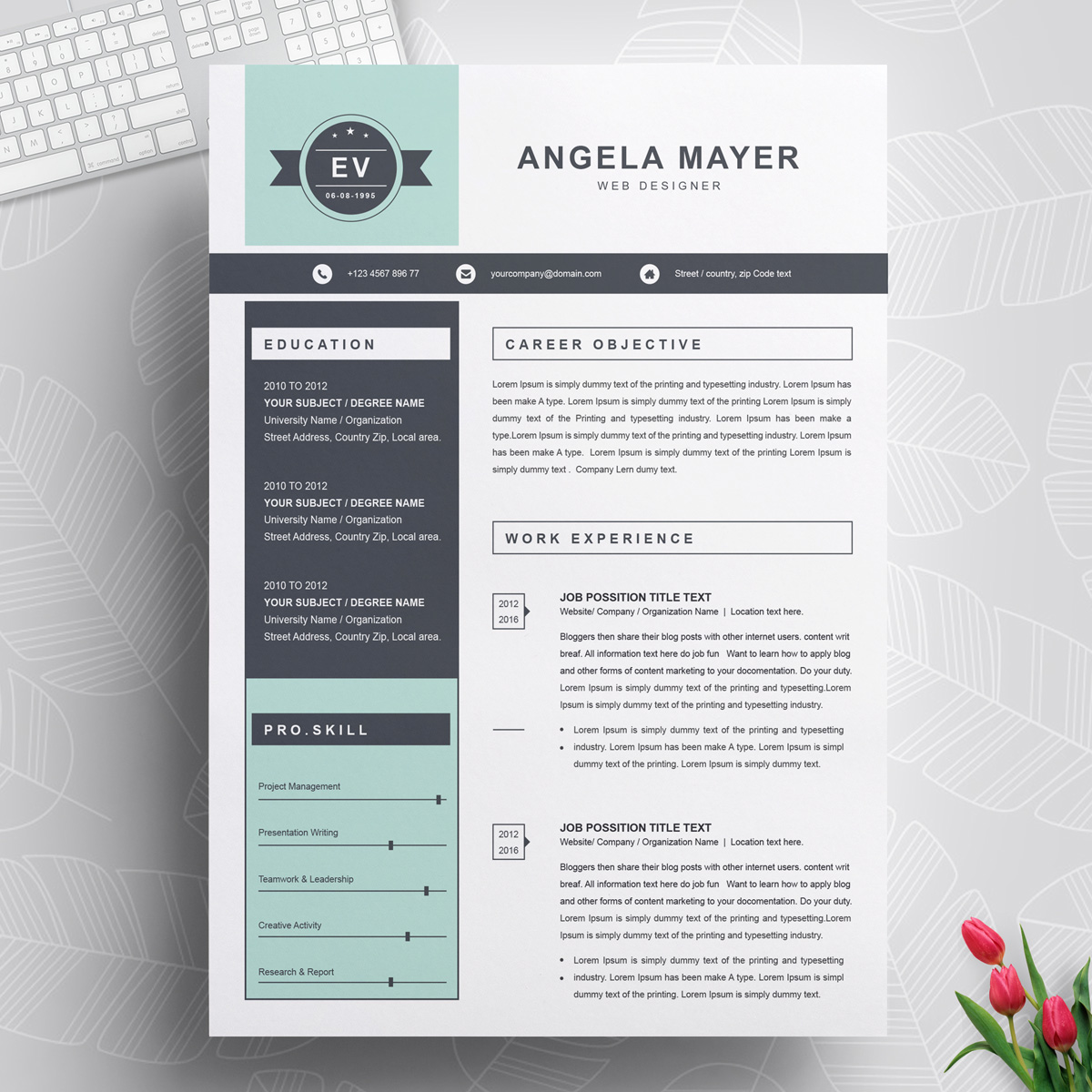 Download Резюме "Angela Resume Template" / Angela Resume Template - Резюме на тему графика 1 page resume 2 3 apple clean cover letter creative illustrator eps mac pages microsoft word minimal resume modern template