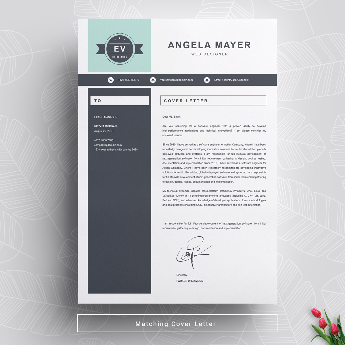 Download Резюме "Angela Resume Template" / Angela Resume Template - Резюме на тему графика 1 page resume 2 3 apple clean cover letter creative illustrator eps mac pages microsoft word minimal resume modern template