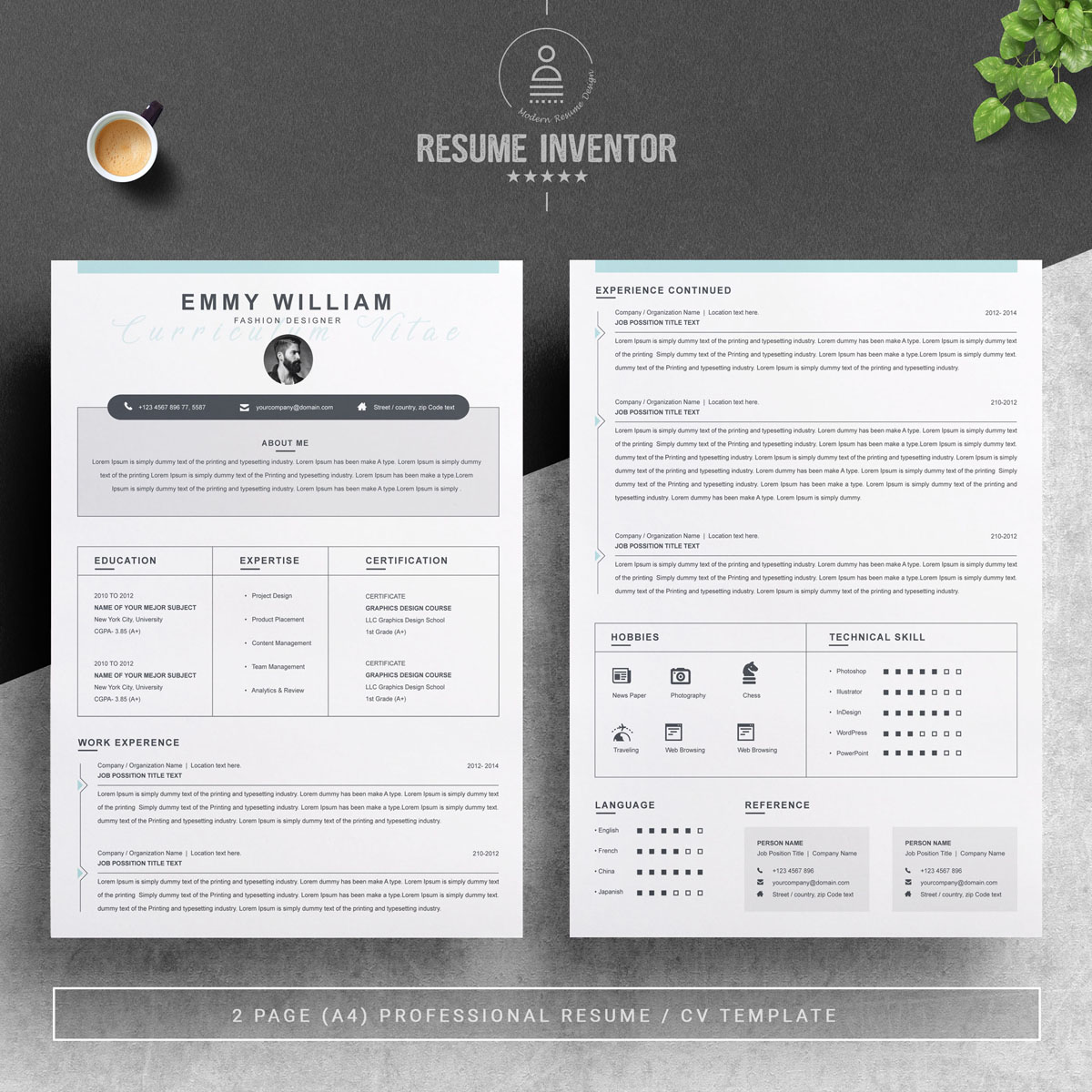 Download Резюме "Emmy Resume Template" / Emmy Resume Template - Резюме на тему графика 1 page resume 2 3 apple clean cover letter creative illustrator eps mac pages microsoft word minimal resume modern template