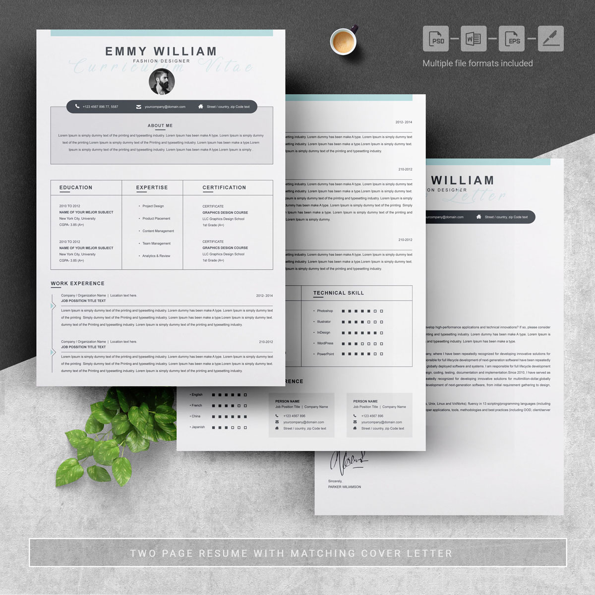 Download Резюме "Emmy Resume Template" / Emmy Resume Template - Резюме на тему графика 1 page resume 2 3 apple clean cover letter creative illustrator eps mac pages microsoft word minimal resume modern template
