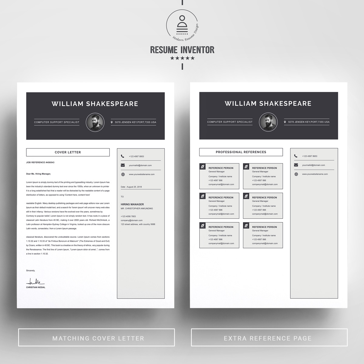 Download Резюме "Black & White Resume Template" / Black & White Resume Template - Резюме на тему графика 1 page resume 2 clean cv cover letter design template illustrator eps mac pages microsoft word modern photoshop psd professional